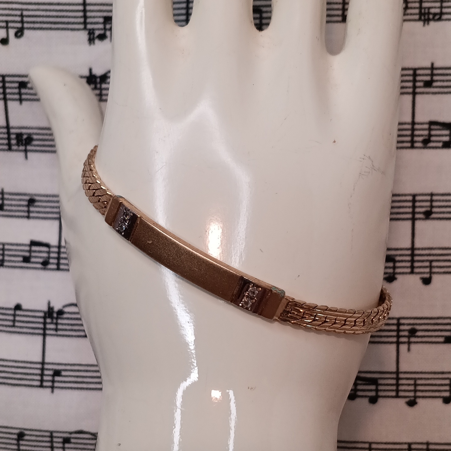 Speidel Gold Tone Engravable Id Braceletwith Rhinestone Accents 7 Long Vintage 15$